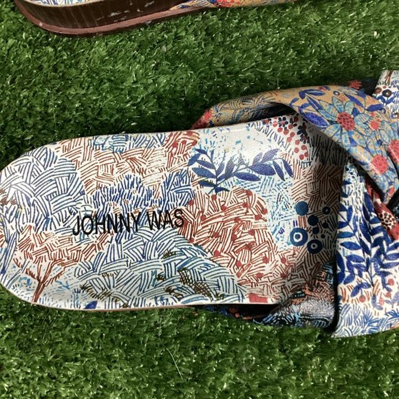 Johnny Was Sandals Leather Sunny Garden Twist Slip On Floral Blue - Picture 7 of 13